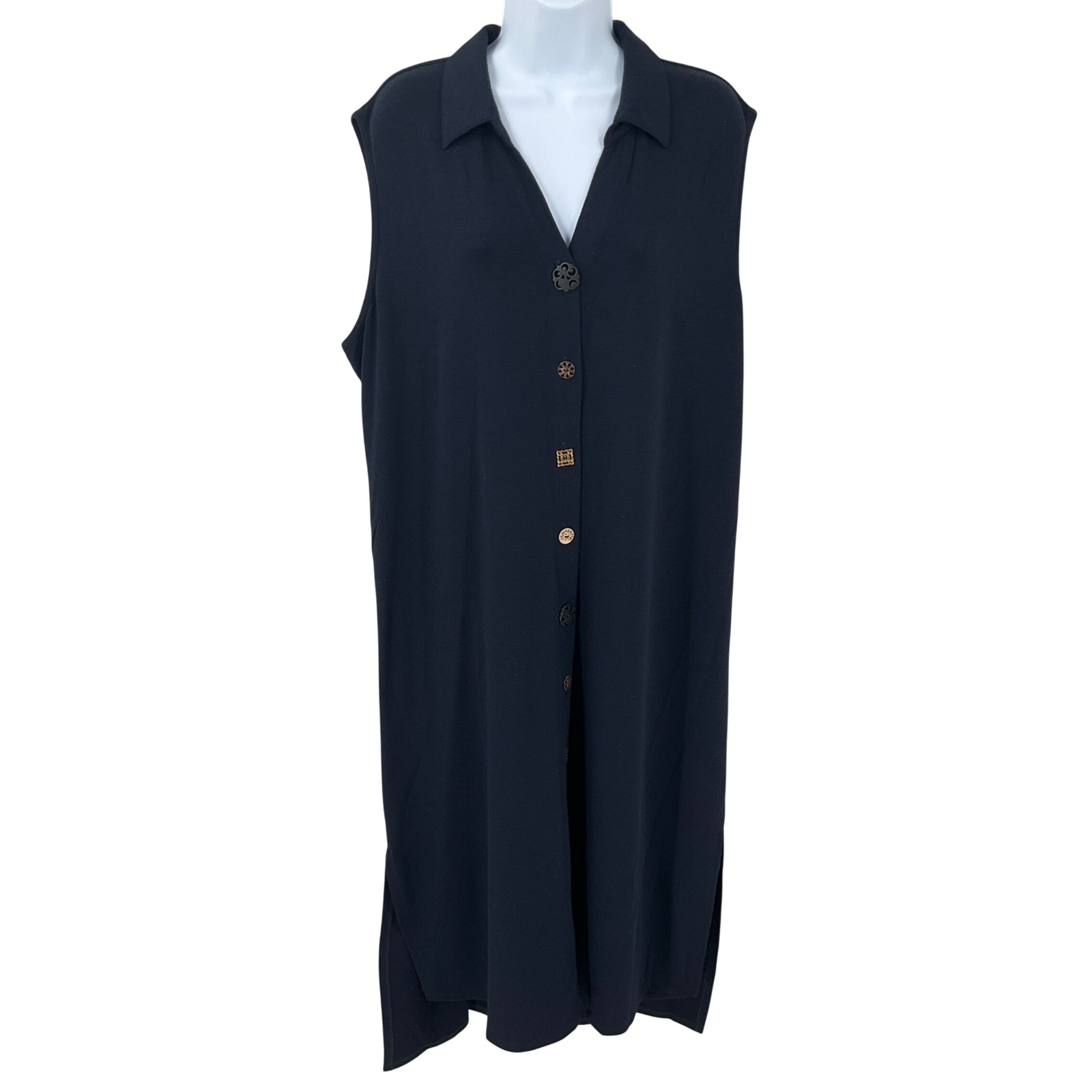 Soft Surroundings Maxi Dress Women 2x Navy Blue Sleeveless Modest Travel Boho